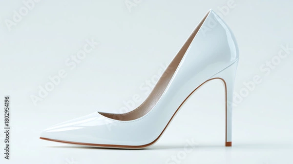 Fototapeta White high heel shoe isolated on white background in a studio shot