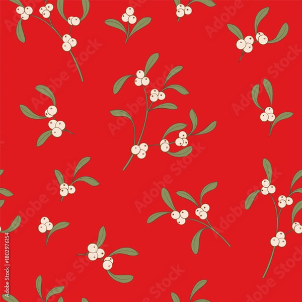 Obraz Red Holly and Mistletoe pattern
