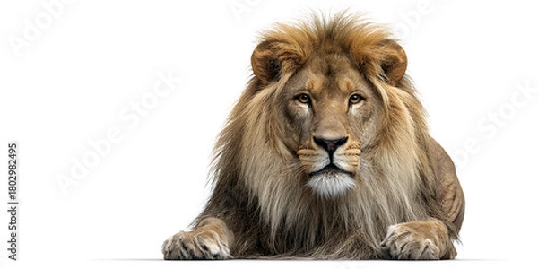 Obraz A fierce lion centered on a game card, shown in ultra-realistic detail against a pure white background.