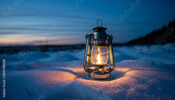 Obraz Outdoor Lantern in Snow at Twilight