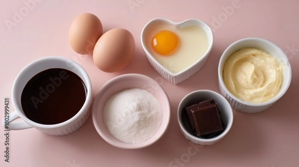Obraz Essential components for making a sweet treat, emphasizing food preparation and love.
