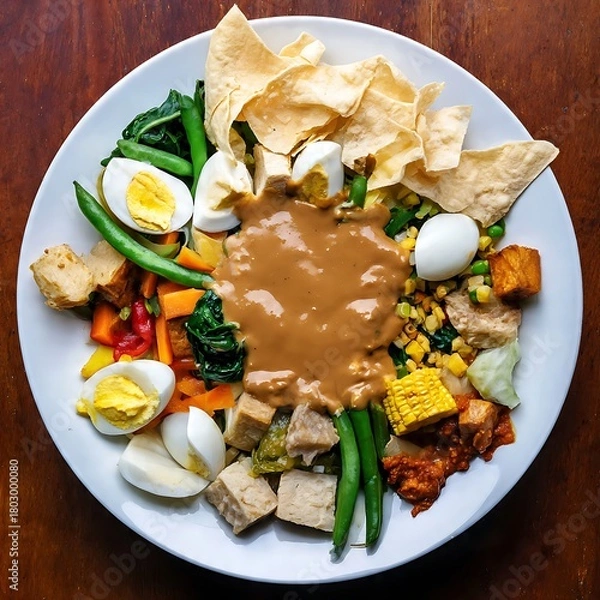 Fototapeta Fresh green salad with grilled chicken fillet and fried vegetable dish