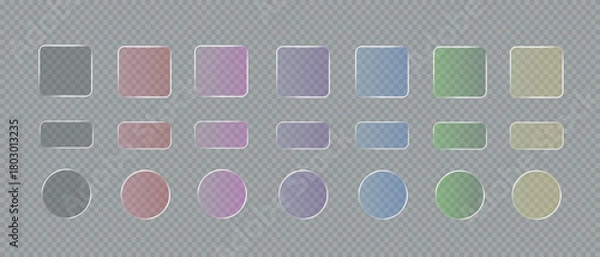 Fototapeta Glass button morphism set. Vector 3D icon for design on transparent background. Glossy elements for app, web, game, website interface, digital bar, cursor