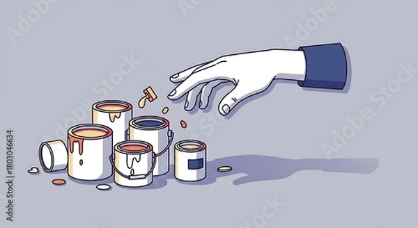 Obraz Hand Reaching for Spilled Paint - Abstract Illustration of Creative Chaos and Loss.