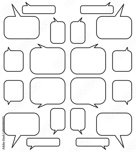 Obraz 角丸長方形の吹き出しセット（黒線,白塗り）