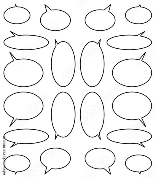 Obraz 楕円形の吹き出しセット（黒線,白塗り）