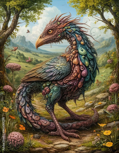 Fototapeta A fantasy creature. A terrible monster. A nasty alien anthropomorphic.