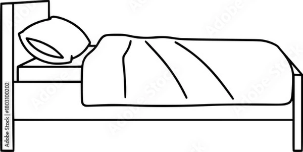 Obraz Simple outline of a bed with pillow and blanket
