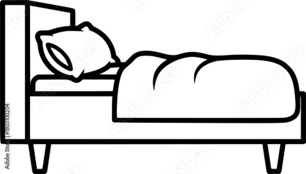Obraz Simple outline of a bed with pillow and blanket
