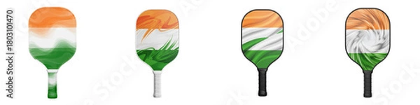 Fototapeta Pickleball paddle set with orange white green design isolated on transparency background perfect for sports game and outdoor activity