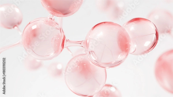 Fototapeta 透き通るピンクの美容成分の分子構造像イメージ