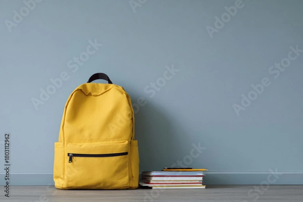 Obraz minimalist photograph captures school backpack with open zipper reminding students of forgotten items