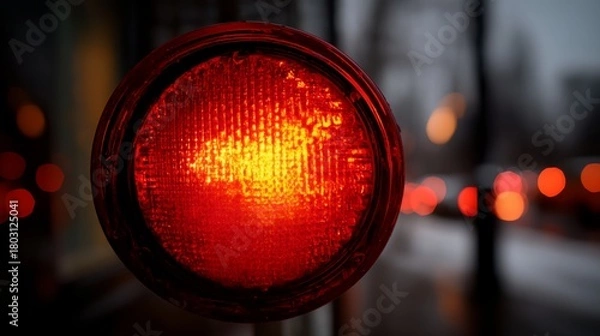 Fototapeta Red traffic light with a yellow light in the middle
