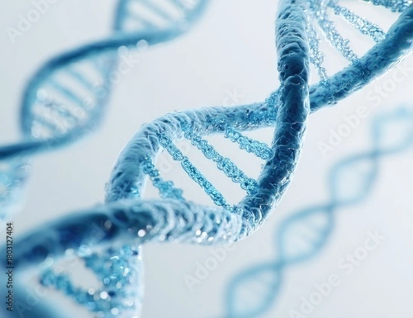 Fototapeta Detailed illustration of a double helix, showing a strand of a blue structure against a light backdrop