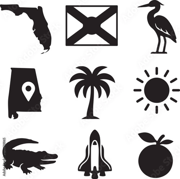 Obraz florida themed icon set collection