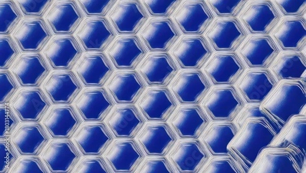 Obraz Abstract close-up featuring a honeycomb structure with blue hexagonal cells, glossy