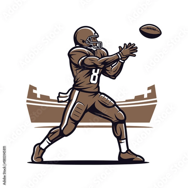 Fototapeta Football player catching a pass in front of a stadium.