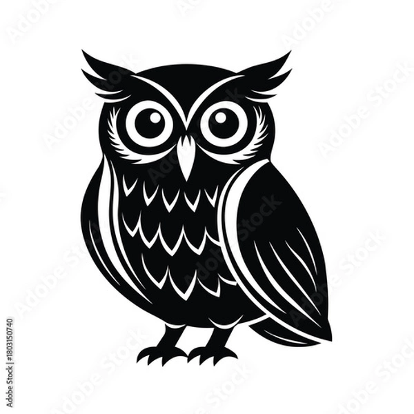 Fototapeta Saw whet owl silhouette black vector icon