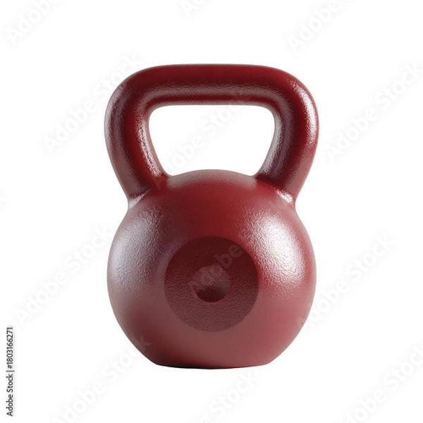 Fototapeta Red cast iron kettlebell for weightlifting isolated on transparent background