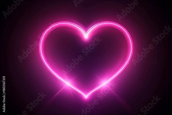 Fototapeta Glowing pink neon heart shape on a dark background