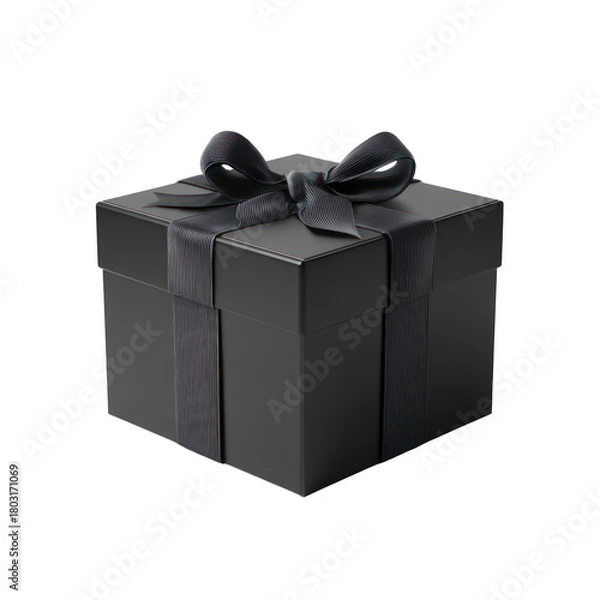 Fototapeta Black gift box with striped ribbon and bow isolated on transparent background