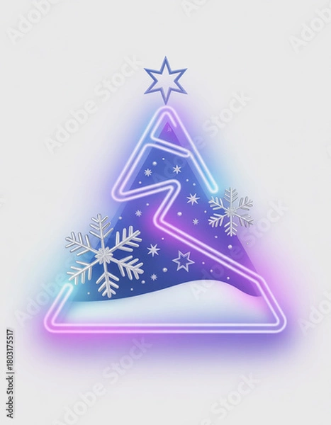 Obraz Abstract vector illustration of a laser-cut Christmas tree decorated with snowflakes and stars for a winter holiday greeting card.