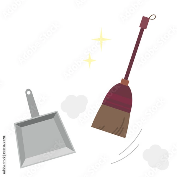 Obraz 掃除道具（ほうき・ちりとり）のシンプルなイラスト素材
