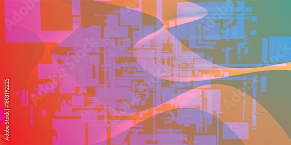 Fototapeta Abstract Geometric Composition with Wavy Lines and Rectangular Shapes.