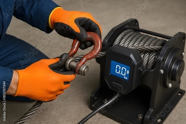 Fototapeta A technician is inspecting a winch concept of industry and technology.