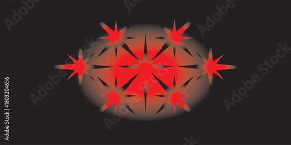 Fototapeta Red Starbursts Arranged in a Circular Pattern on Dark Background.
