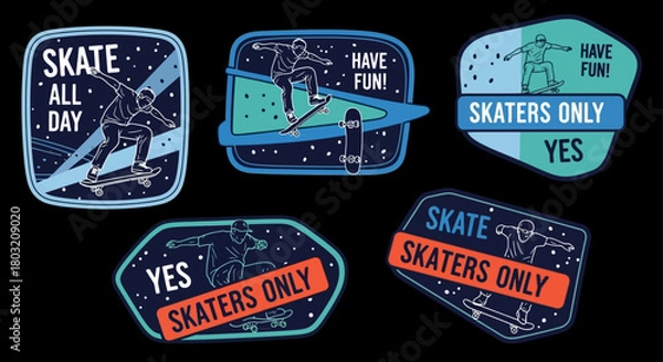 Obraz Hand drawn skateboarding elements seamless pattern. Skate background. Skateboarding doodle illustration. Vector illustration.