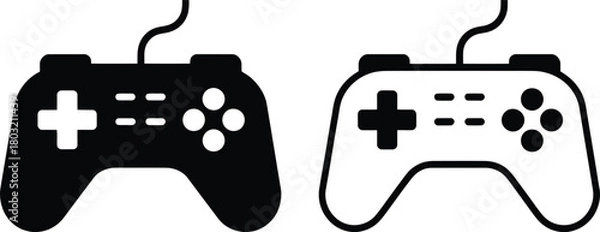 Obraz Print Dual Style Game Controller Silhouette and Outline Icon Set Vector illustration