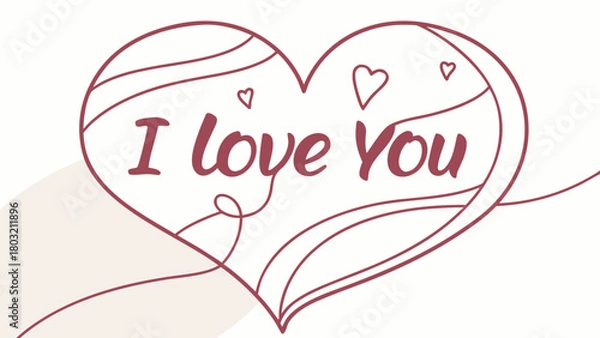 Fototapeta I love you message inside a heart with decorative lines and small hearts on a white background design