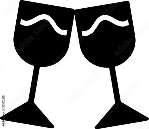 Obraz Champagne glasses toasting icon. Glasses clinking vector icon. Vector graphic, not Artificial Intelligence, logo illustration. Replaceable vector design.