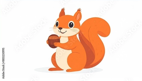 Obraz Cute Orange Pixelated Squirrel Holding an Acorn on White Background