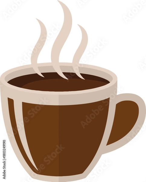 Fototapeta Steaming hot coffee vector icon in a brown cup, representing morning beverage and cafe culture