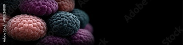 Fototapeta Colorful Abstract Representation of Cells and Microorganisms on Dark Background