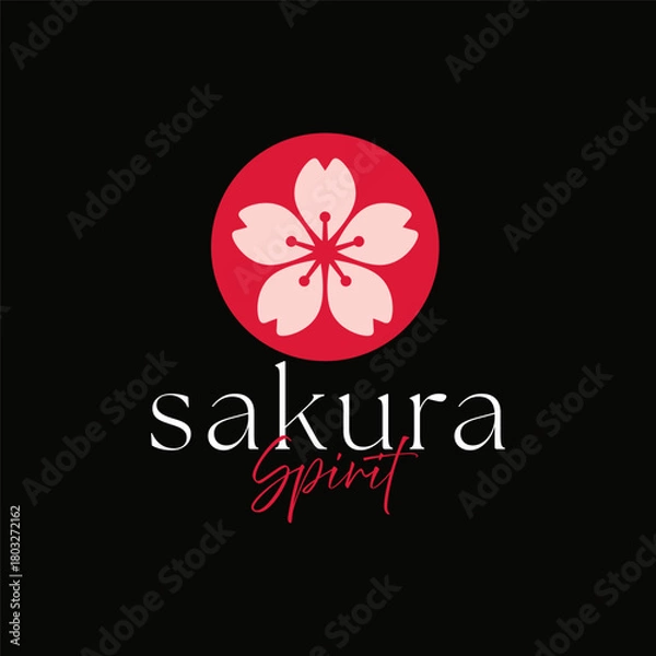 Obraz Elegant sakura flower logo inside a red circle, featuring clean petals and modern styling suitable for beauty, wellness, nature, or branding themes. Editable Vector File
