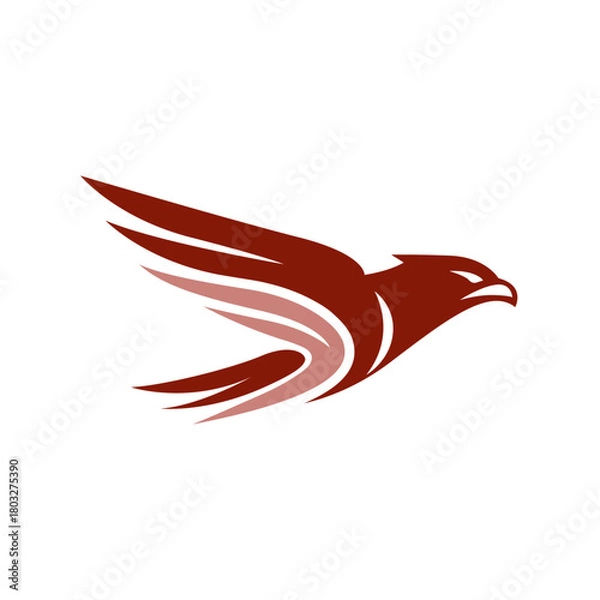 Obraz Stylized flying hawk silhouette with dynamic wings in clean modern vector style. Perfect for badges, emblems, and branding. Editable Vector File
