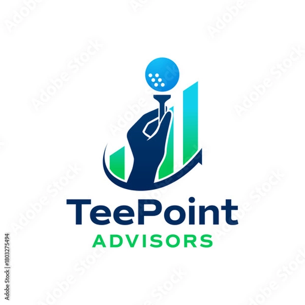 Obraz Modern logo featuring a hand holding a golf tee with rising bar chart elements, symbolizing finance, strategy, and growth. Ideal for business and consulting brands. Editable Vector File
