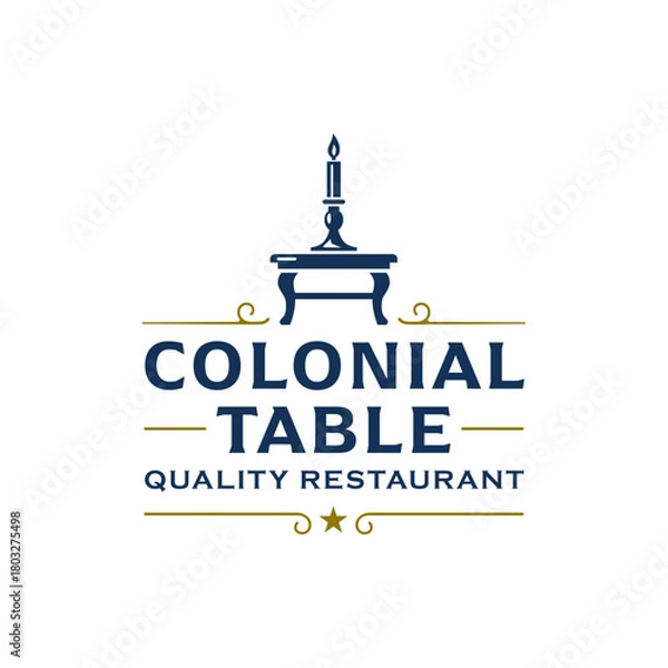 Obraz Classic colonial-style table with candle and decorative flourishes, ideal for restaurants, dining brands, and premium hospitality themes. Clean vector design. Editable Vector File
