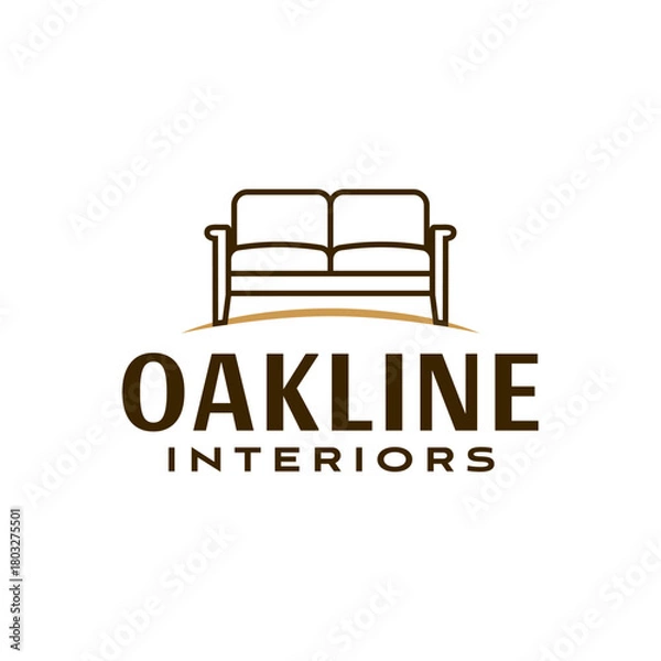 Obraz Minimal sofa illustration with clean lines and warm accents, perfect for interior design, furniture brands, and home decor businesses. Modern vector style. Editable Vector File
