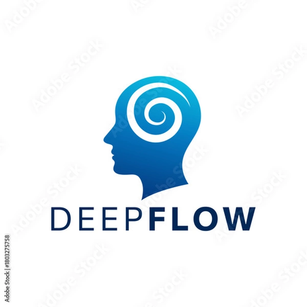Obraz Abstract human head silhouette with spiral brain motif, symbolizing focus, mindfulness, creativity, and mental flow. Perfect for wellness, psychology, and tech brands. Editable Vector File
