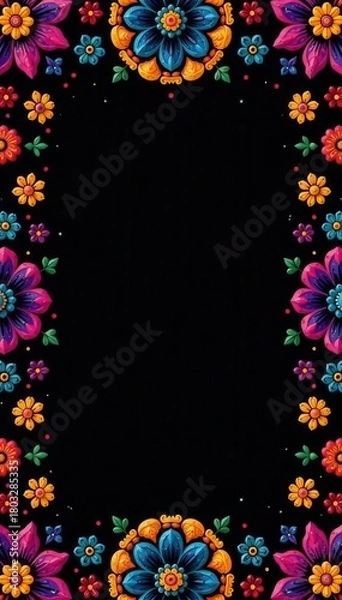 Fototapeta Vibrant papel picado pattern on black background National Hispanic Heritage Month greeting , september, design