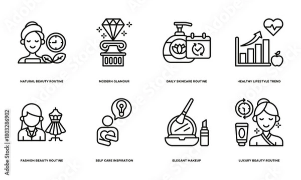 Fototapeta Banner Beauty Lifestyle Inspiration icon. Natural Beauty Routine, Modern Glamour, Daily Skincare Routine, Healthy Lifestyle Trend, Fashion Beauty Routine, Self Care Inspiration, Elegant Makeup, Luxury