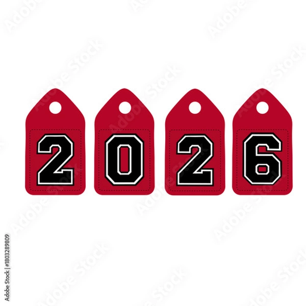 Obraz Vector of the year 2026 hanging on a tag, ideal for New Year designs, greeting cards, posters, and digital graphics.