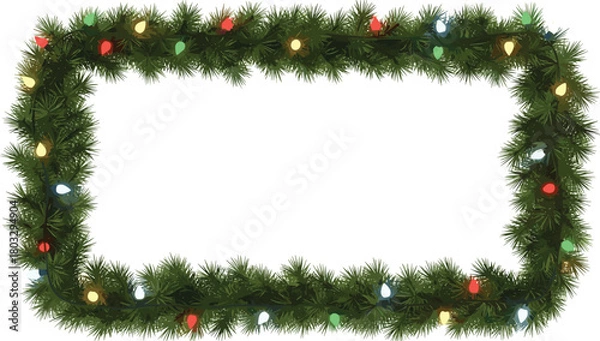 Obraz Festive Christmas Frame with Garland and Lights for Holiday Decor