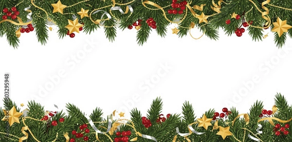 Obraz Festive Christmas and New Year Garland Border with Ornaments and Berries - Elegant Holiday Decoration