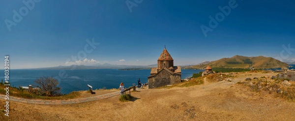 Fototapeta SEVANAVANK MONASTERY, ARMENIA - 02 AUGUST 2017: Famous Sevanavank Monastery Landmark on Lake Sevan in Armenia