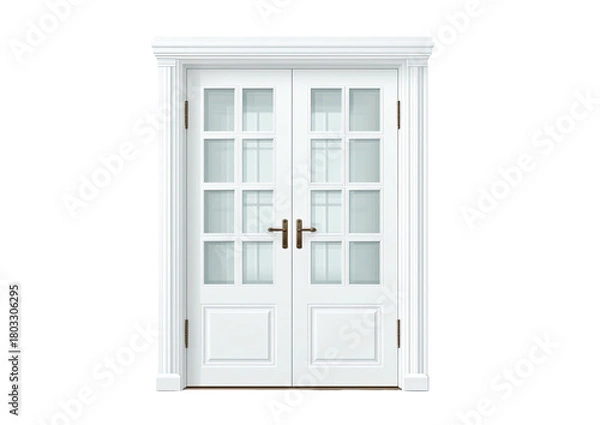 Obraz White, double door with panes and frame on dark backdrop